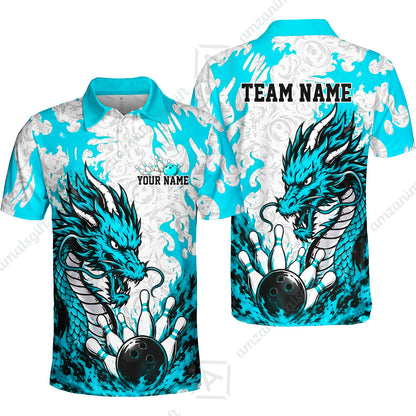 Custom Bowling Jersey Polo Shirt, Fierce Crimson Fire Dragon Strike, Custom Bowling Jersey Team Shirt For Players With Name and Team Name