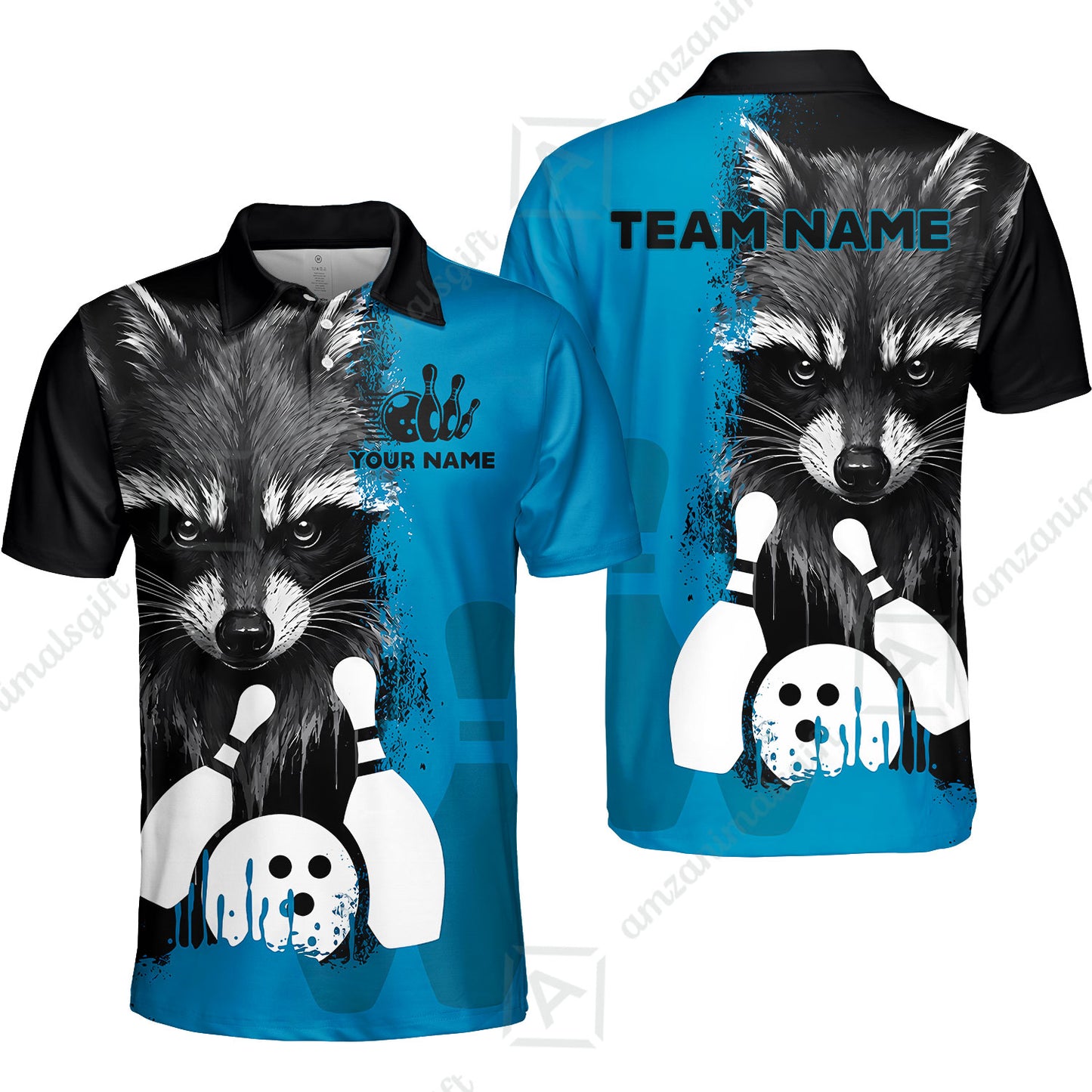 Custom Bowling Jersey Polo Shirt, Raccoon Bowling, Custom Bowling Jersey Team Shirt For Players With Name & Team Name