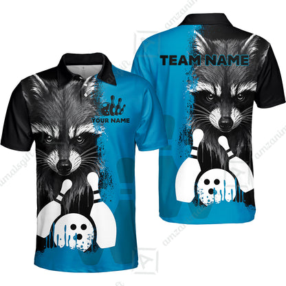 Custom Bowling Jersey Polo Shirt, Raccoon Bowling, Custom Bowling Jersey Team Shirt For Players With Name & Team Name