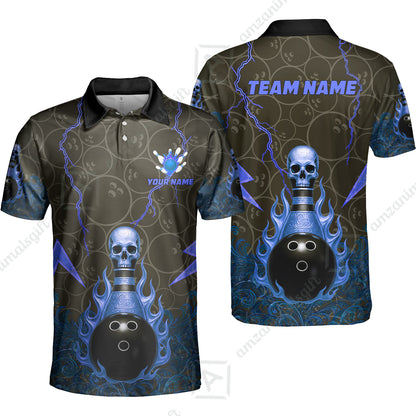 Custom Bowling Team Unisex Polo Shirt, Thunder Skull Strike Personalized Team Shirt, Custom Name and Team Name for Bowlers