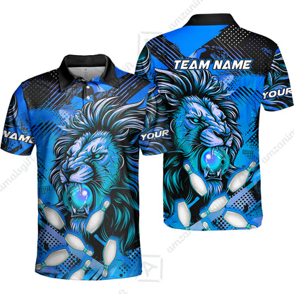 Custom Bowling Team Jerseys Shirts, Bowling uniforms Ball & Pins Lion Pattern Personalized Name And Team Name