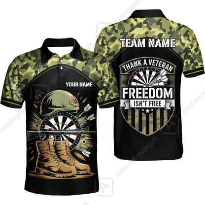 Custom Military Green Camouflage Dartboard Collar Quater-Zip Jersey Team Shirts, Customized Name Team Name Darts Team Jerseys Uniform