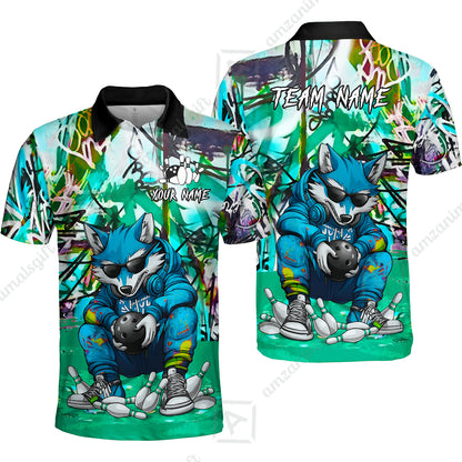 Custom Streetwear Wolf Bowling Jersey Polo Shirt, Custom Streetwear Wolf Bowling Jersey Team Shirt For Players With Name & Team Name