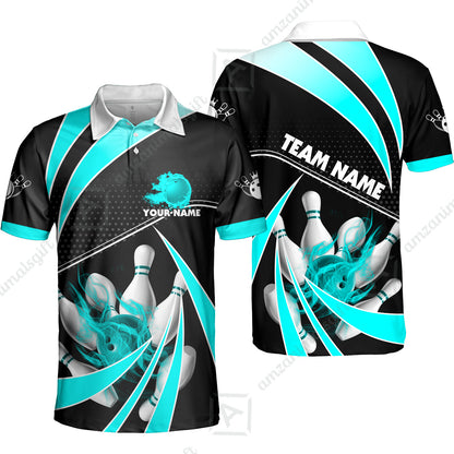 Customized Bowling Team Polo Shirt, Bowling Ball & Pins Fire Light Sport Unisex Polo Shirt Multicolor Option For Bowlers
