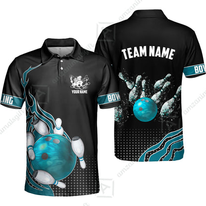 Customized Bowling Unisex Polo Shirt, Bowling And Breaking Pins Multicolor Option Customized Name And Team Name Polo Jerseys Shirts