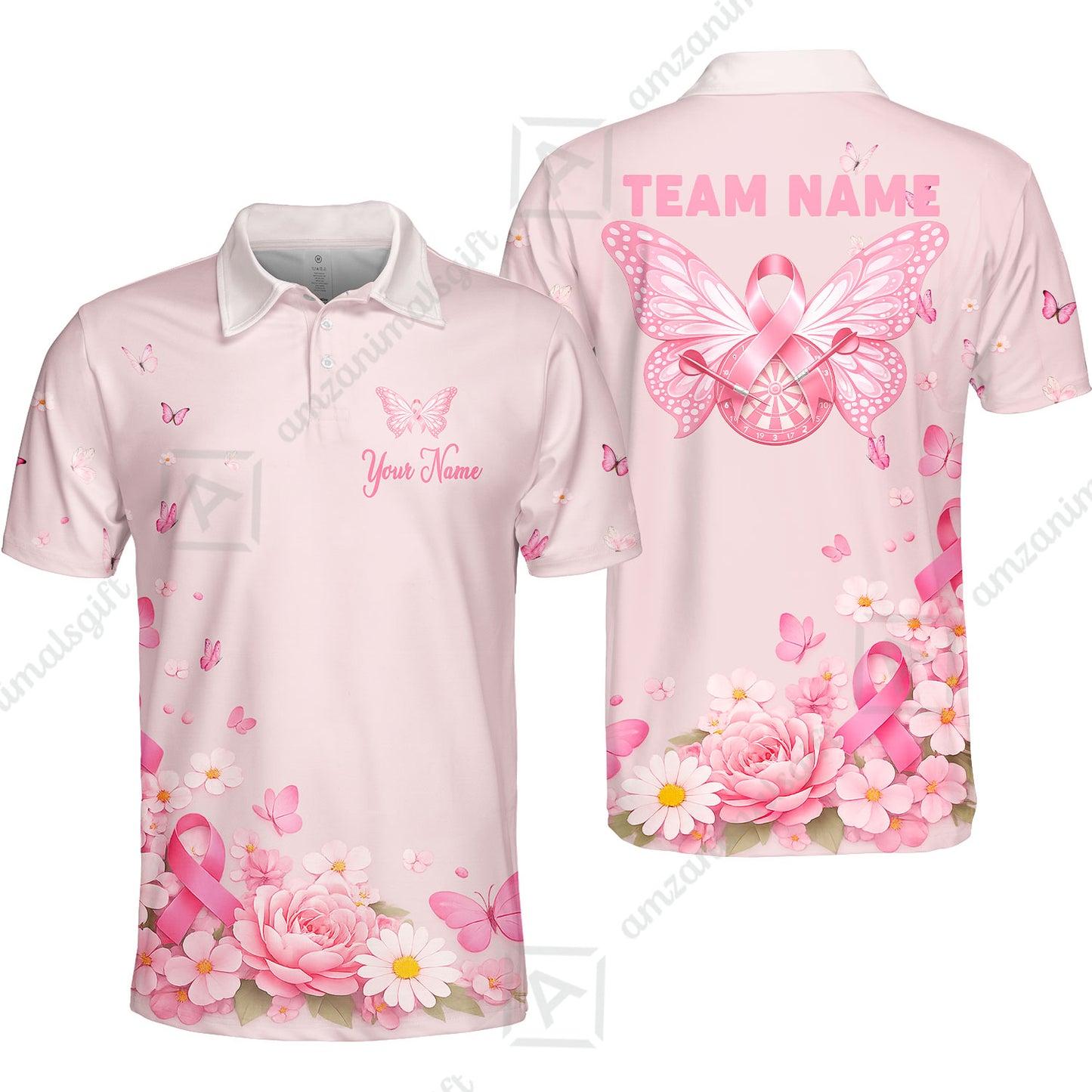 Custom Darts Jersey Polo Shirt, Butterfly Floral Darts, Custom Dart Jersey Team Shirt For Players With Name & Team Name