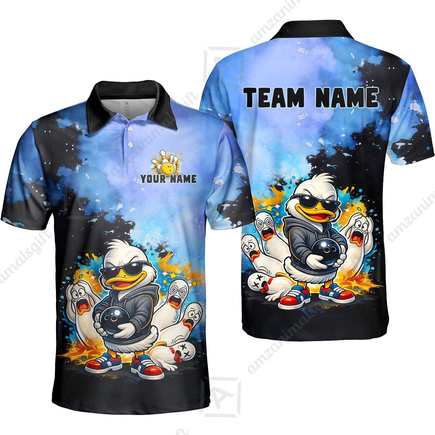 Custom Bowling Polo Shirt, Funny Screaming Pins Bowling Custom Bowling Polo Team Shirt For Players With Name & Team Name