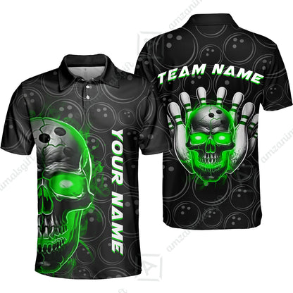 Customized Bowling Team Jersey Skull Flaming In Bowling Pattern Personalized Name Team Name Quarter-Zip Jerseys For Bowlers