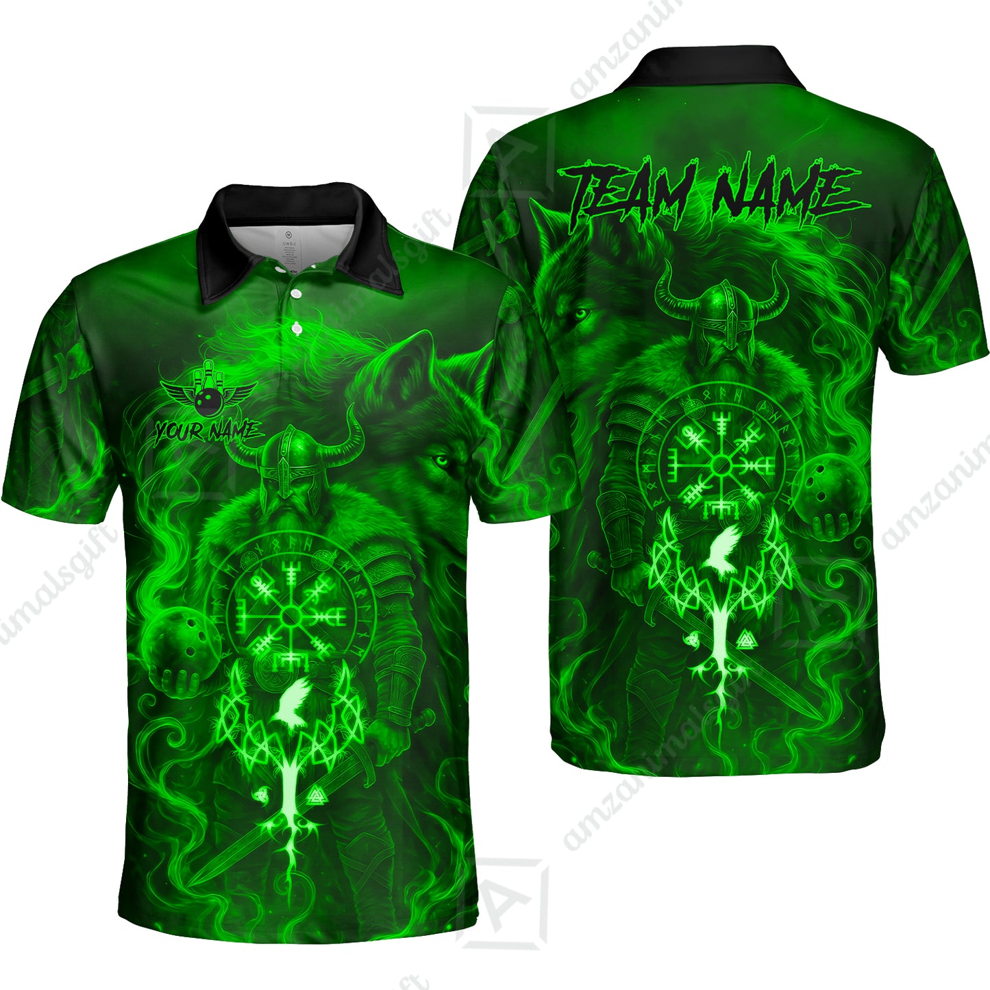 Customized Bowling Unisex Polo Shirt, Bowling Viking Man and Wolf, Bowling Uniform - Personalized Name And Team Name