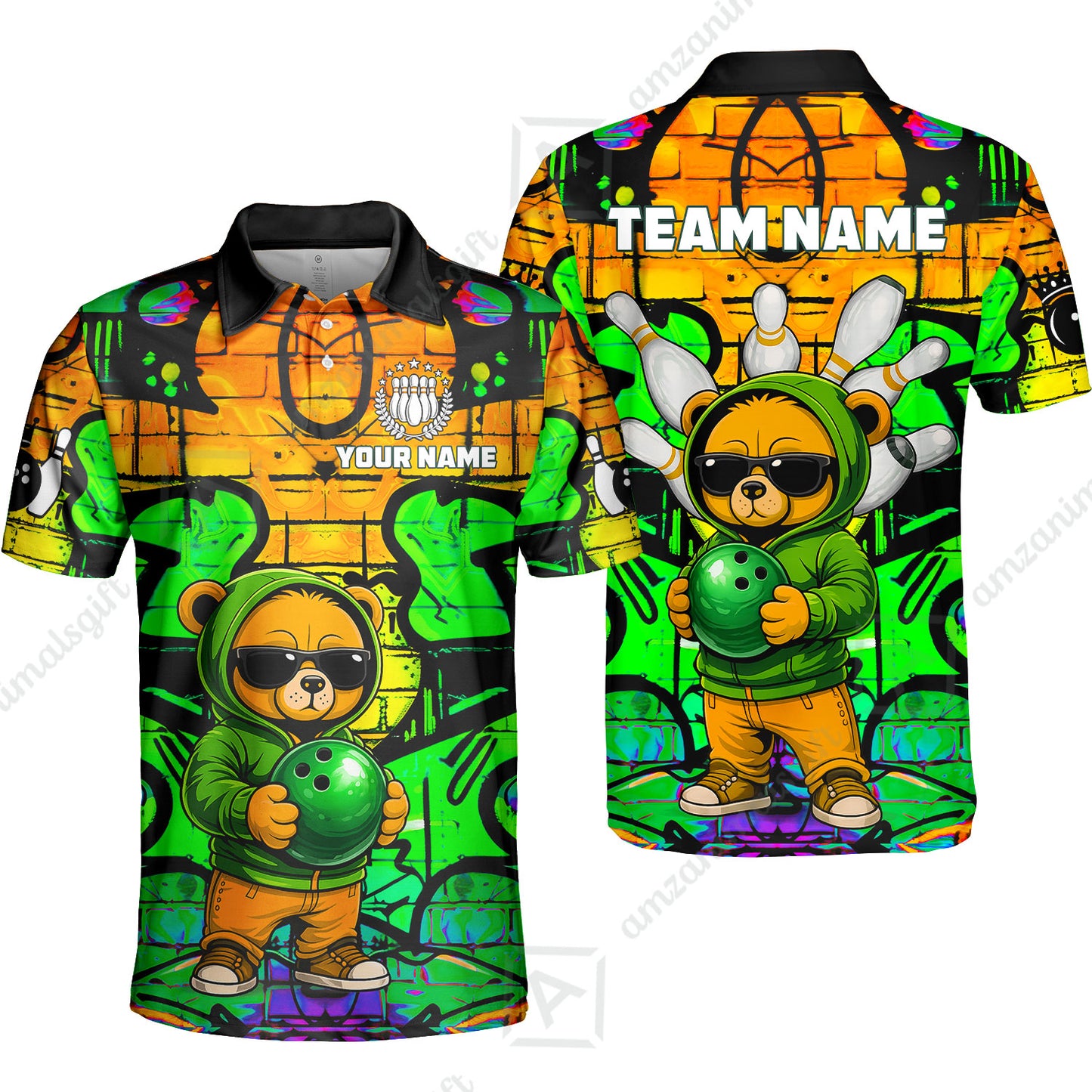 Custom Bowling Jersey Polo Shirt, Urban Street Art Bowling, Custom Bowling Jersey Team Shirt For Players With Name & Team Name