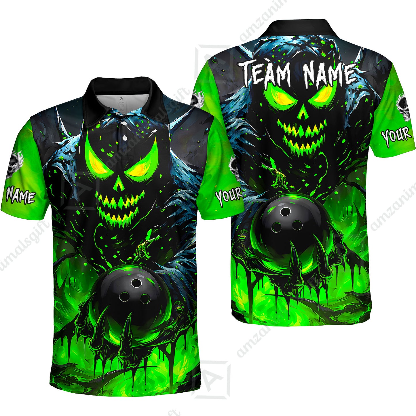 Custom Bowling Jersey Polo Shirt, Hellfire Strike, Custom Bowling Jersey Team Shirt For Players With Name & Team Name