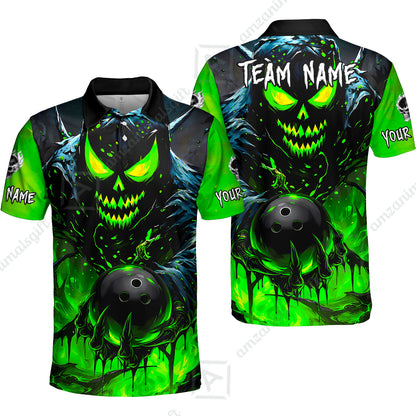 Custom Bowling Jersey Polo Shirt, Hellfire Strike, Custom Bowling Jersey Team Shirt For Players With Name & Team Name