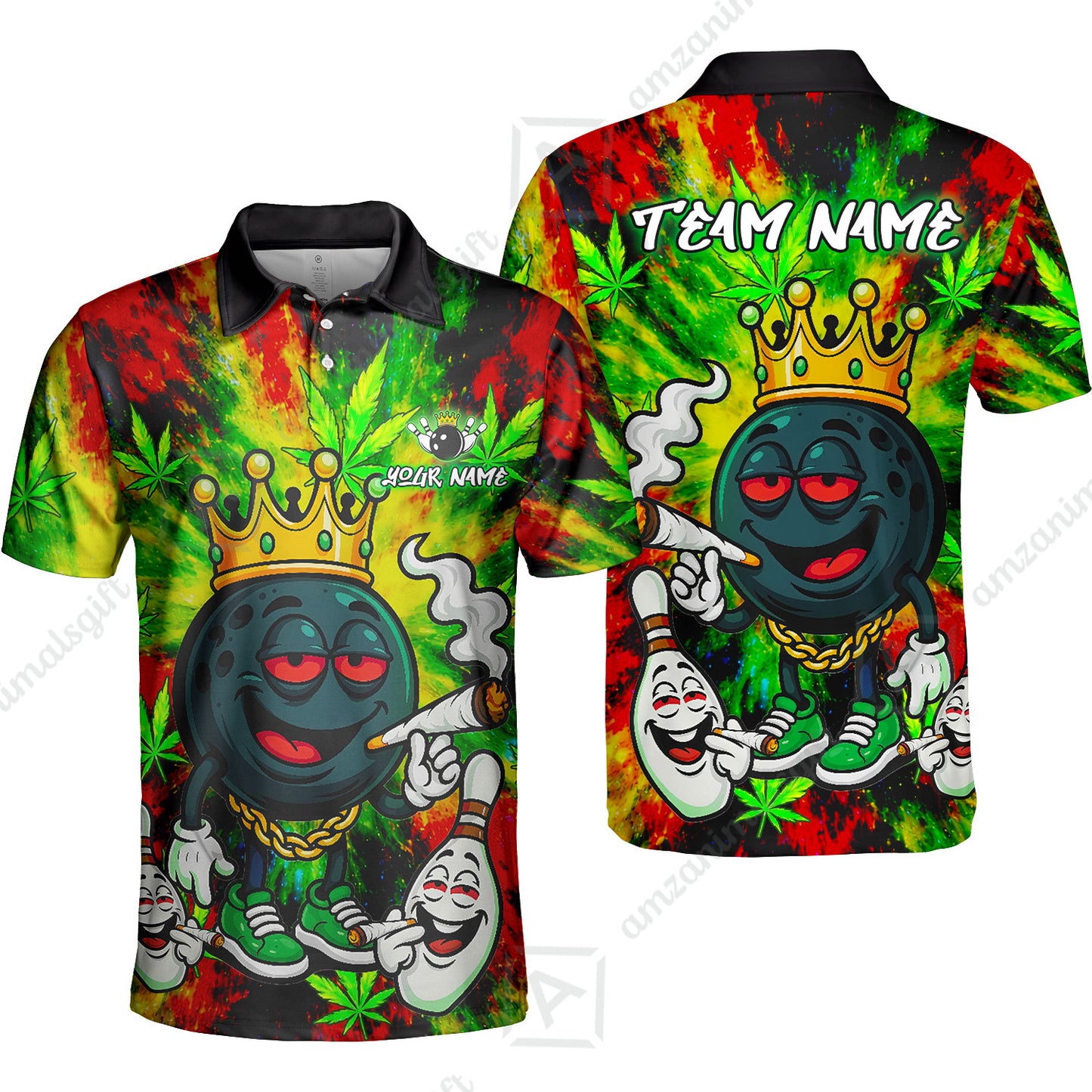 Custom Bowling Team Flat Neck Zip Jersey Shirt, King Smoke Tie-Dye Personalized Team Shirt, Custom Name and Team Name for Bowlers