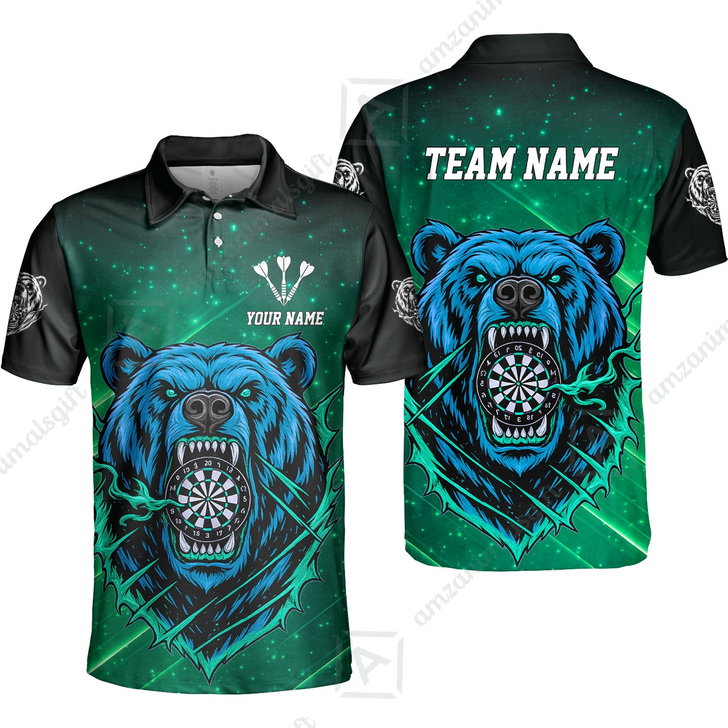 Customized Darts Team Uniform Shirt, Personalized Furious Bear Darts Collar Quarter-Zip Shirt with Name & Team Name