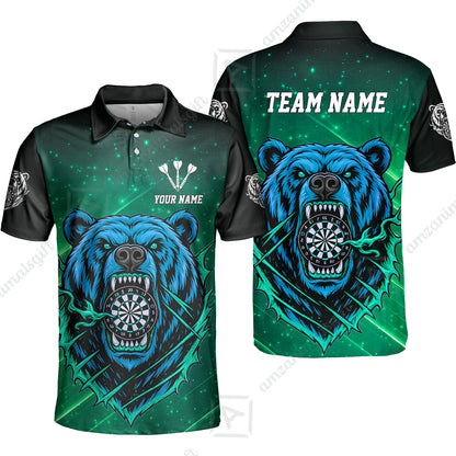 Customized Darts Team Uniform Shirt, Personalized Furious Bear Darts Collar Quarter-Zip Shirt with Name & Team Name