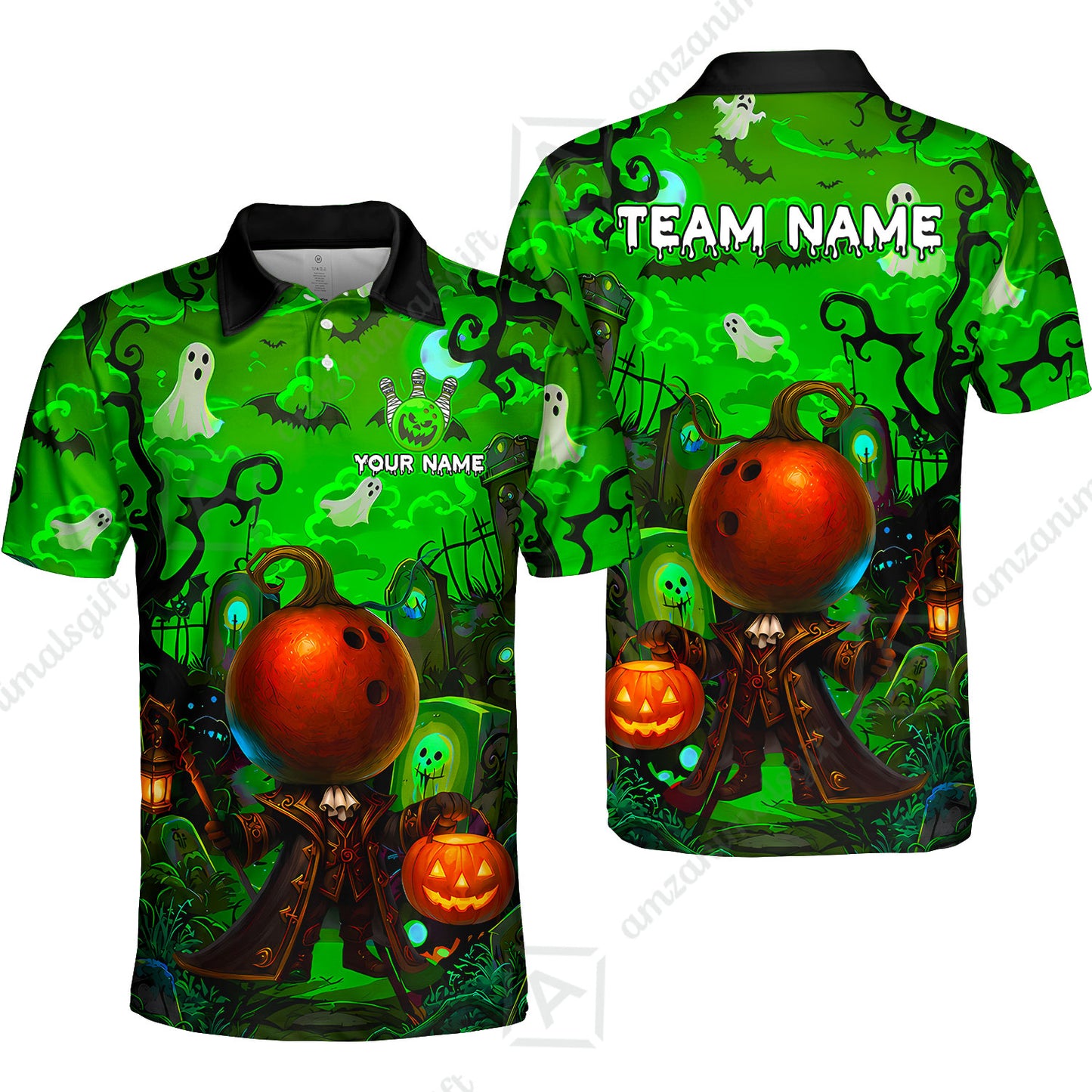 Custom Bowling Jersey Polo Shirt, Halloween Spooky Strike, Custom Bowling Jersey Team Shirt For Players With Name & Team Name