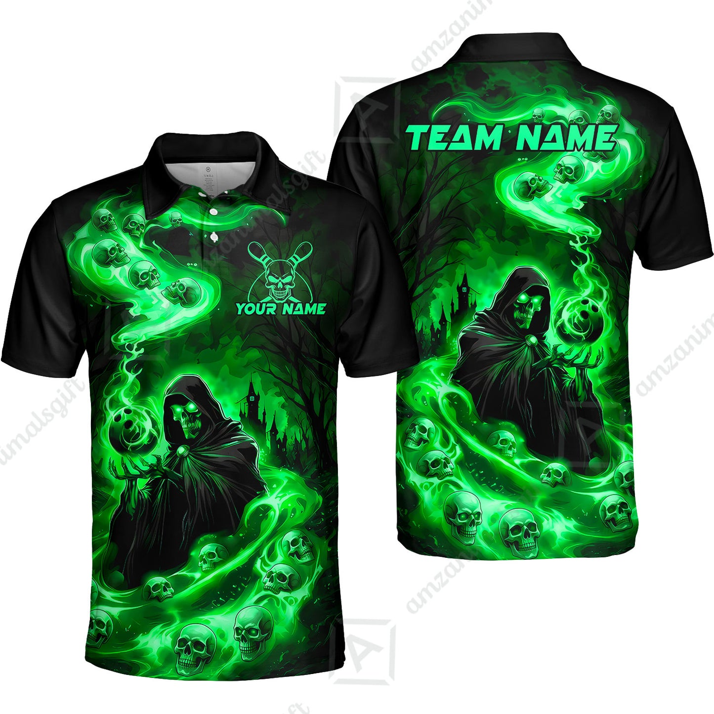 Custom Bowling Jersey Polo Shirt, Fiery Pool Shark, Custom Bowling Jersey Team Shirt For Players With Name & Team Name