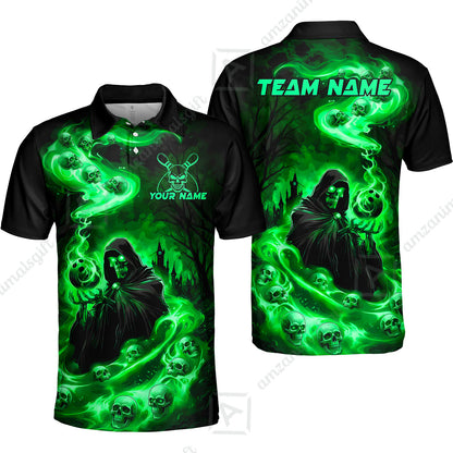 Custom Bowling Jersey Polo Shirt, Fiery Pool Shark, Custom Bowling Jersey Team Shirt For Players With Name & Team Name