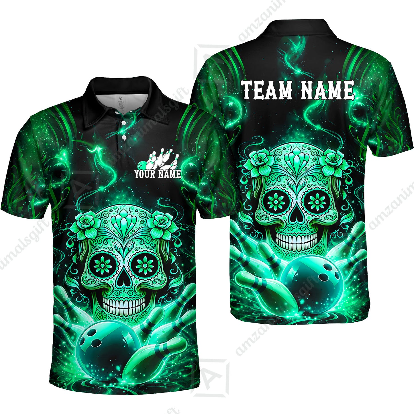 Customized Darts Team Jersey, Sugar Skull Bowler, Personalized Polo Shirt For Players With Name & Team Name