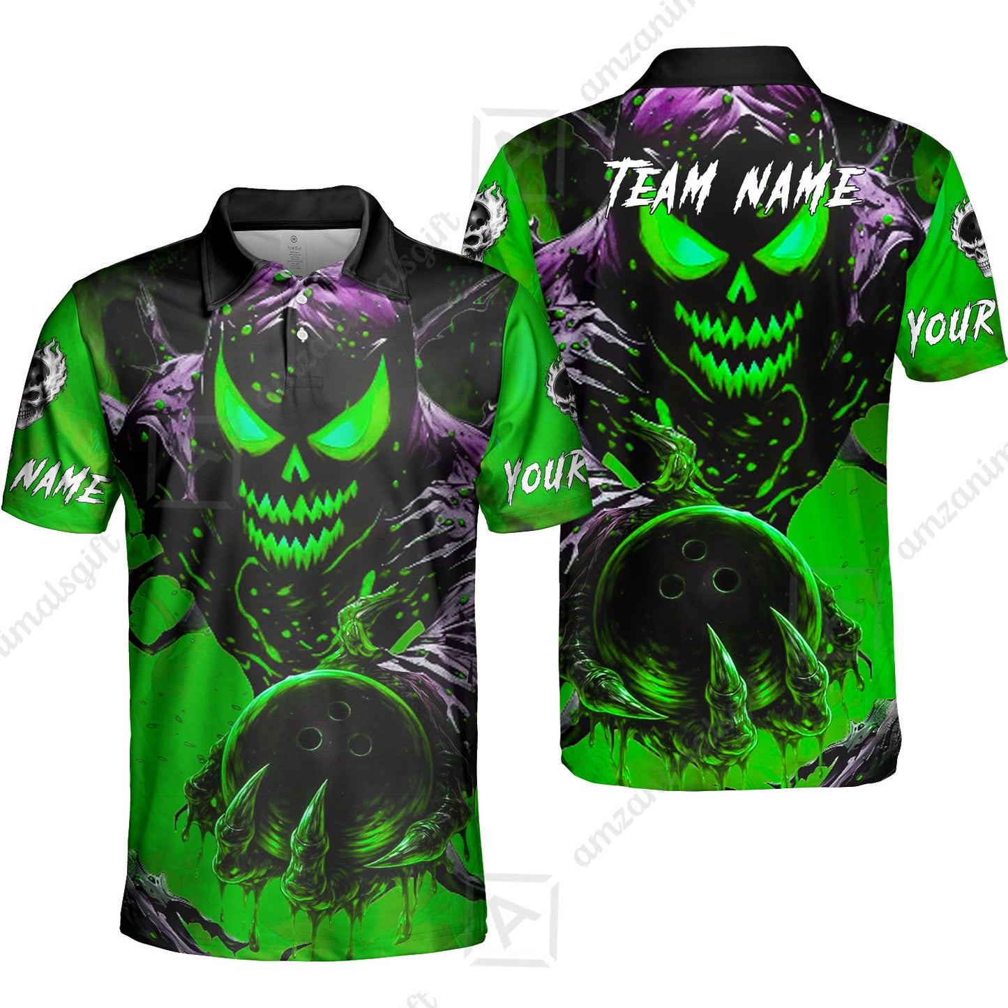 Custom Bowling Team Flat Neck Zip Jersey Shirt, Devil’s Strike Devil’s Strike Power Bowling Edition, Personalized Team Shirt with Custom Name