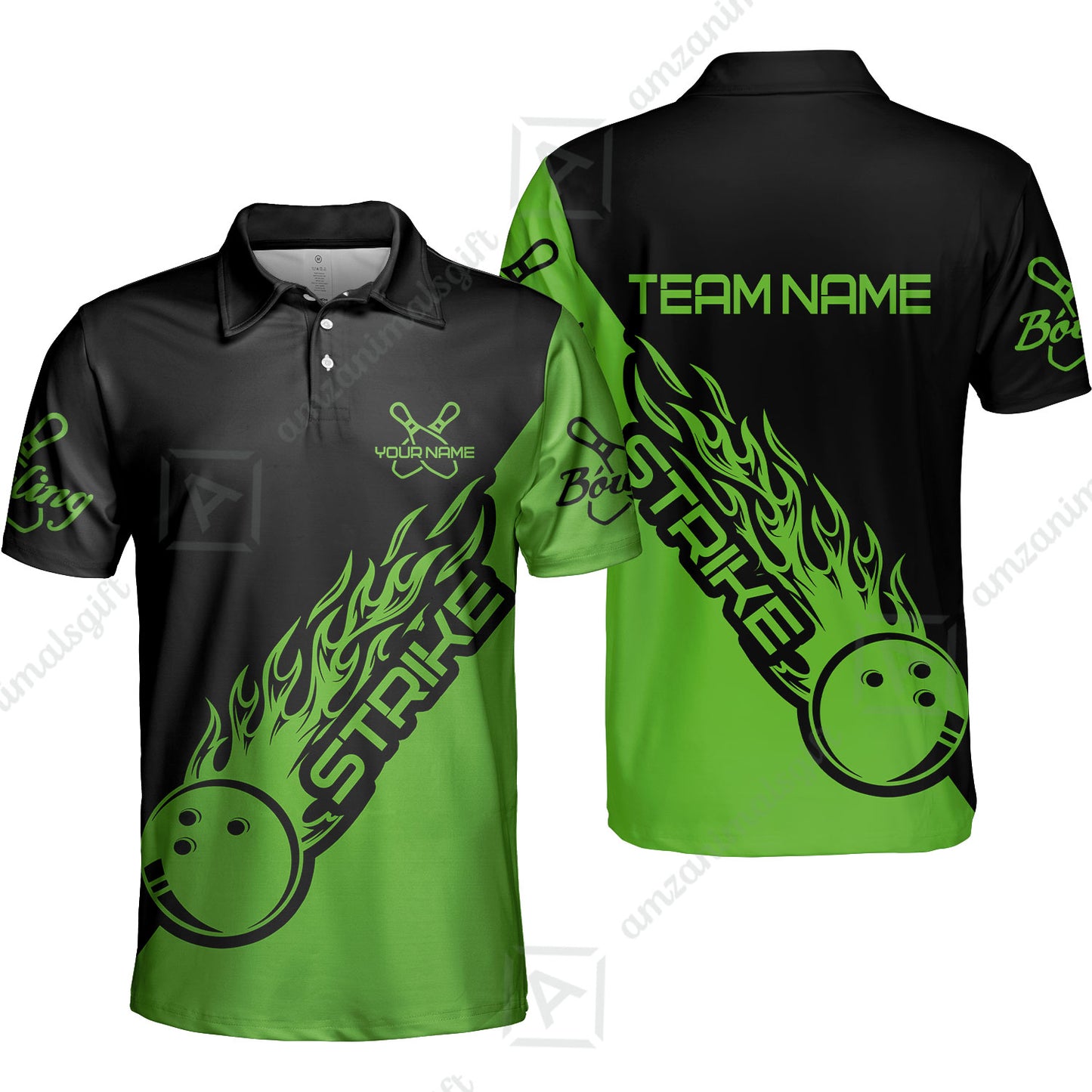 Bowling Customized Jersey Black Green Shirt Strike Ball Bowling Tenpin Quarter Zip Shirt For Bowlers, Bowling Team