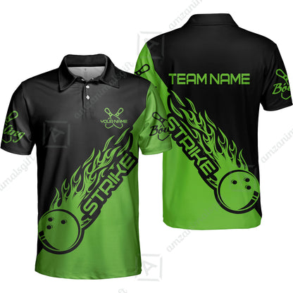 Bowling Customized Jersey Black Green Shirt Strike Ball Bowling Tenpin Quarter Zip Shirt For Bowlers, Bowling Team