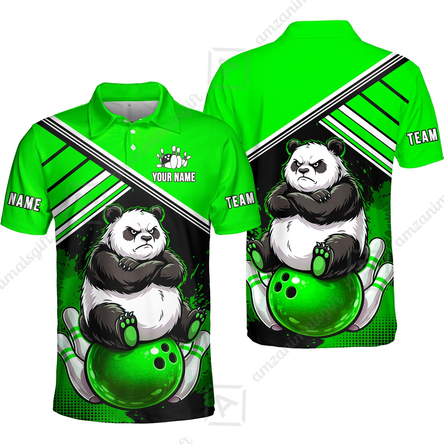 Custom Bowling Jersey Polo Shirt, Panda Mascot Bowling Custom Bowling Jersey Team Shirt For Players With Name & Team Name