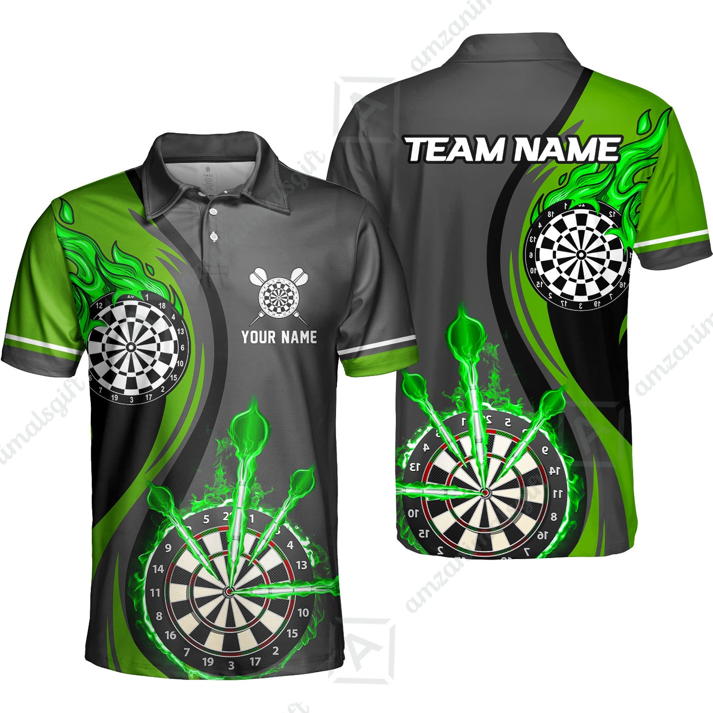 Custom Tailored Fire Flames Darts Team Jersey Polo Quarter-Zip Shirts, Customized Name Team Name Darts Team Jerseys Uniform