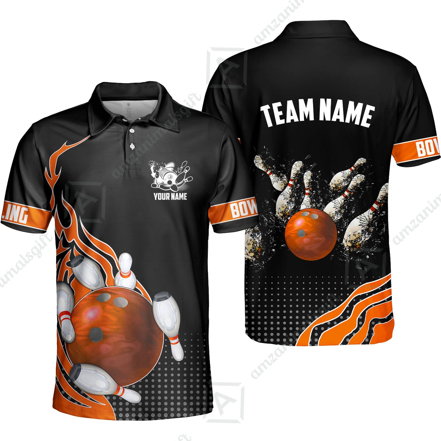 Customized Bowling Unisex Polo Shirt, Bowling And Breaking Pins Multicolor Option Customized Name And Team Name Polo Jerseys Shirts