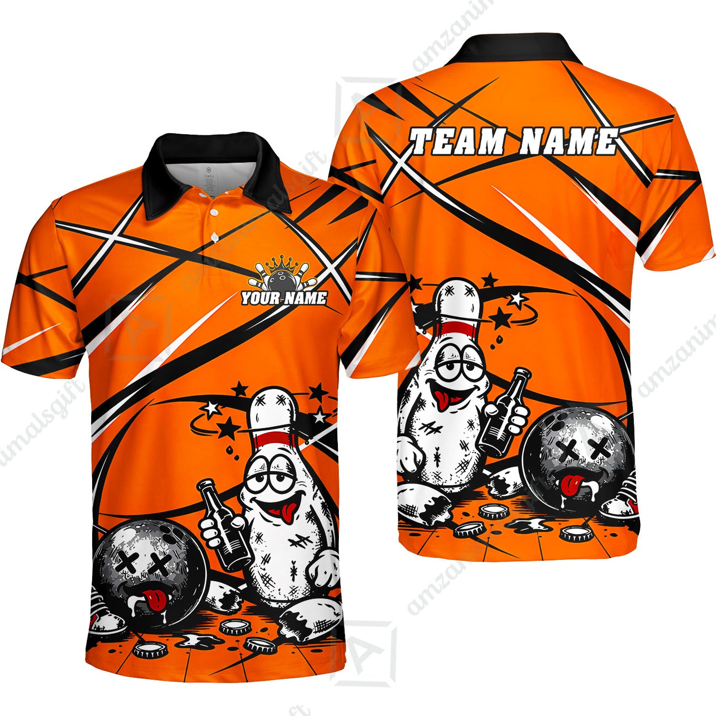 Custom Bowling Jersey Polo Shirt, Drunk Bowling Pin And Ball, Custom Bowling Jersey Team Shirt For Players With Name & Team Name