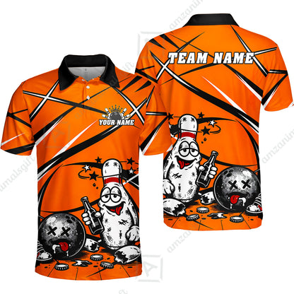 Custom Bowling Jersey Polo Shirt, Drunk Bowling Pin And Ball, Custom Bowling Jersey Team Shirt For Players With Name & Team Name