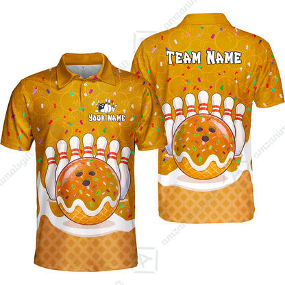 Custom Bowling Jersey Polo Shirt, Bowling Sprinkles Ice Cream Cone, Personalized Name & Team Name