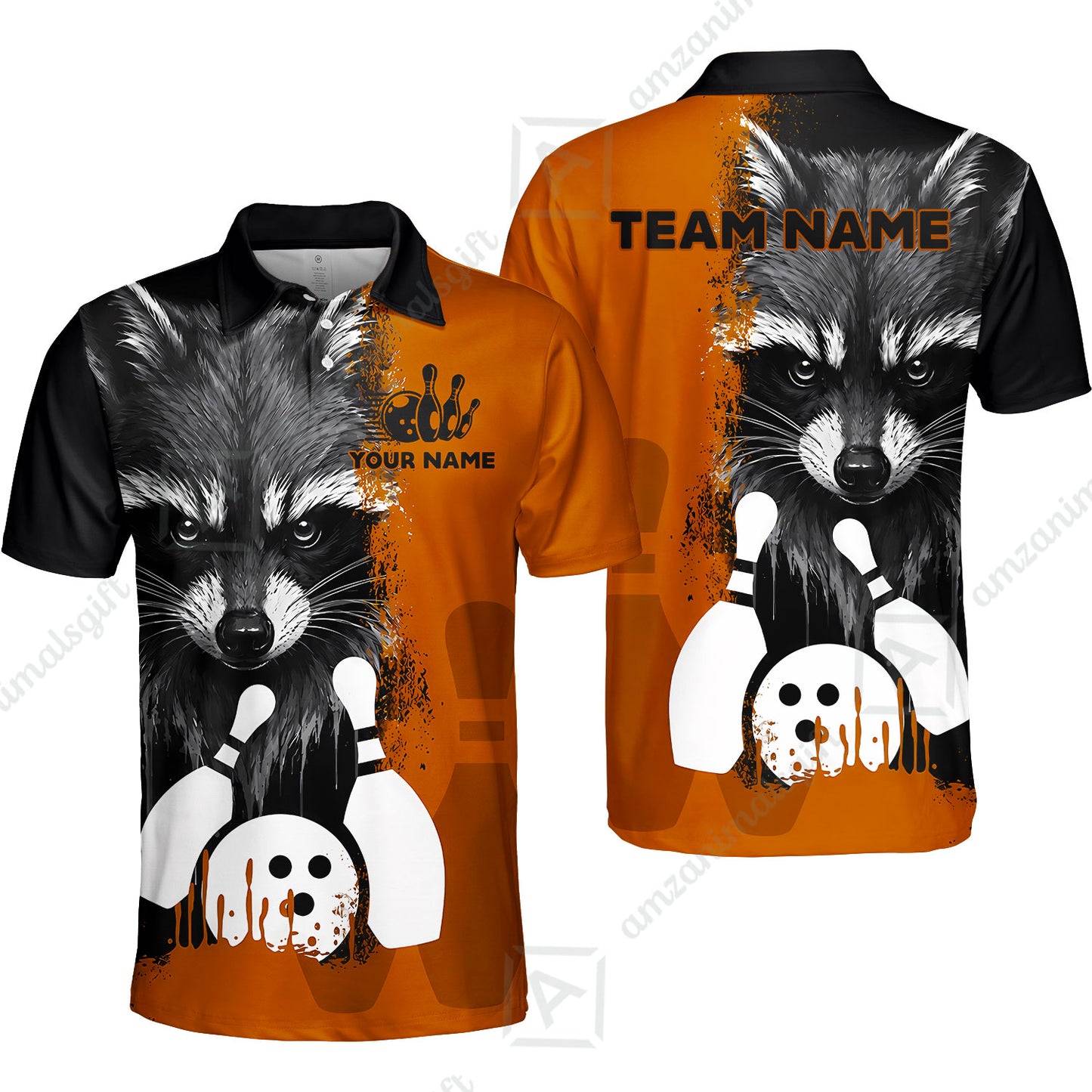 Custom Bowling Jersey Polo Shirt, Raccoon Bowling, Custom Bowling Jersey Team Shirt For Players With Name & Team Name