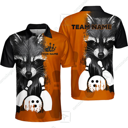 Custom Bowling Jersey Polo Shirt, Raccoon Bowling, Custom Bowling Jersey Team Shirt For Players With Name & Team Name