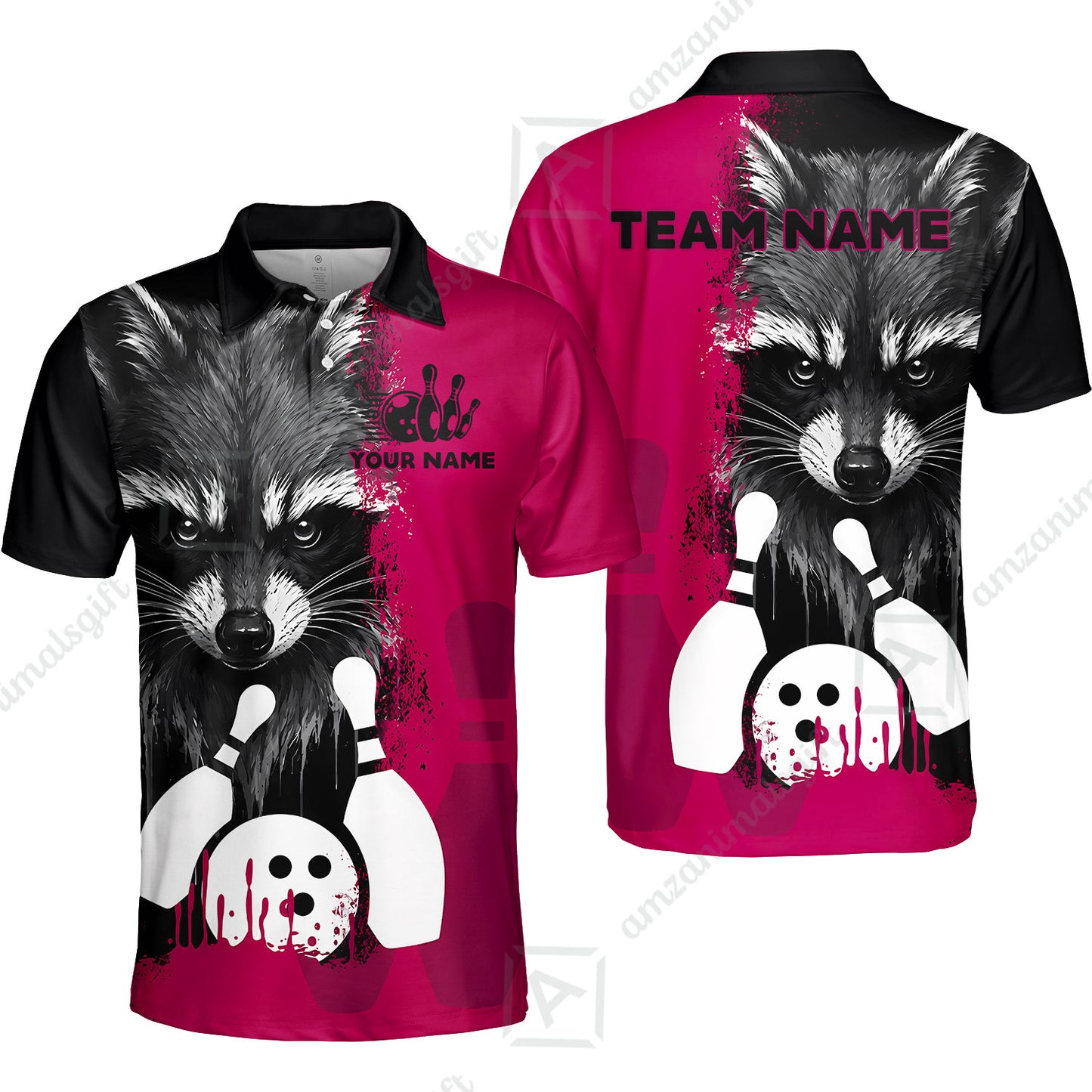 Custom Bowling Jersey Polo Shirt, Raccoon Bowling, Custom Bowling Jersey Team Shirt For Players With Name & Team Name