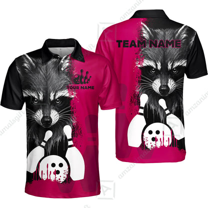Custom Bowling Jersey Polo Shirt, Raccoon Bowling, Custom Bowling Jersey Team Shirt For Players With Name & Team Name