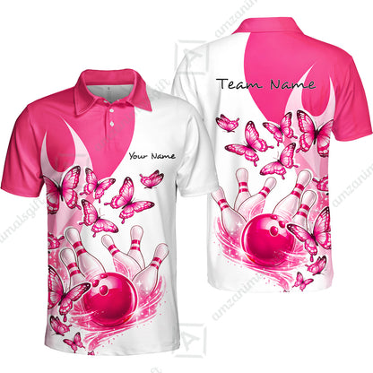 Custom Bowling Jersey Polo Shirt, Butterfly Strike, Personalized Name & Team Name