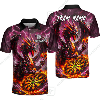 Custom Darts Jersey Polo Shirt, Dragon Fire Darts, Custom Dart Jersey Team Shirt For Players With Name & Team Name