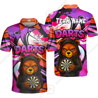 Customized Darts Team Uniform Shirt, Custom Darts Team Collar Quarter-Zip, Personalized Bear Darts Shirt with Name & Team Name