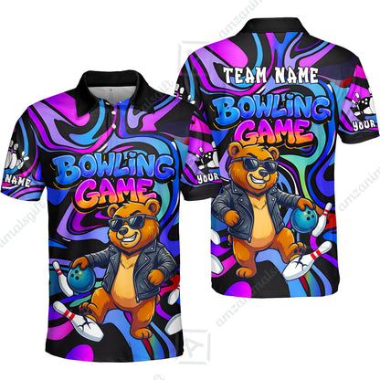 Custom Bowling Jersey Polo Shirt, Trippy Swirl Rocker Bear Graffiti Style, Custom Bowling Jersey Team Shirt For Players With Name & Team Name