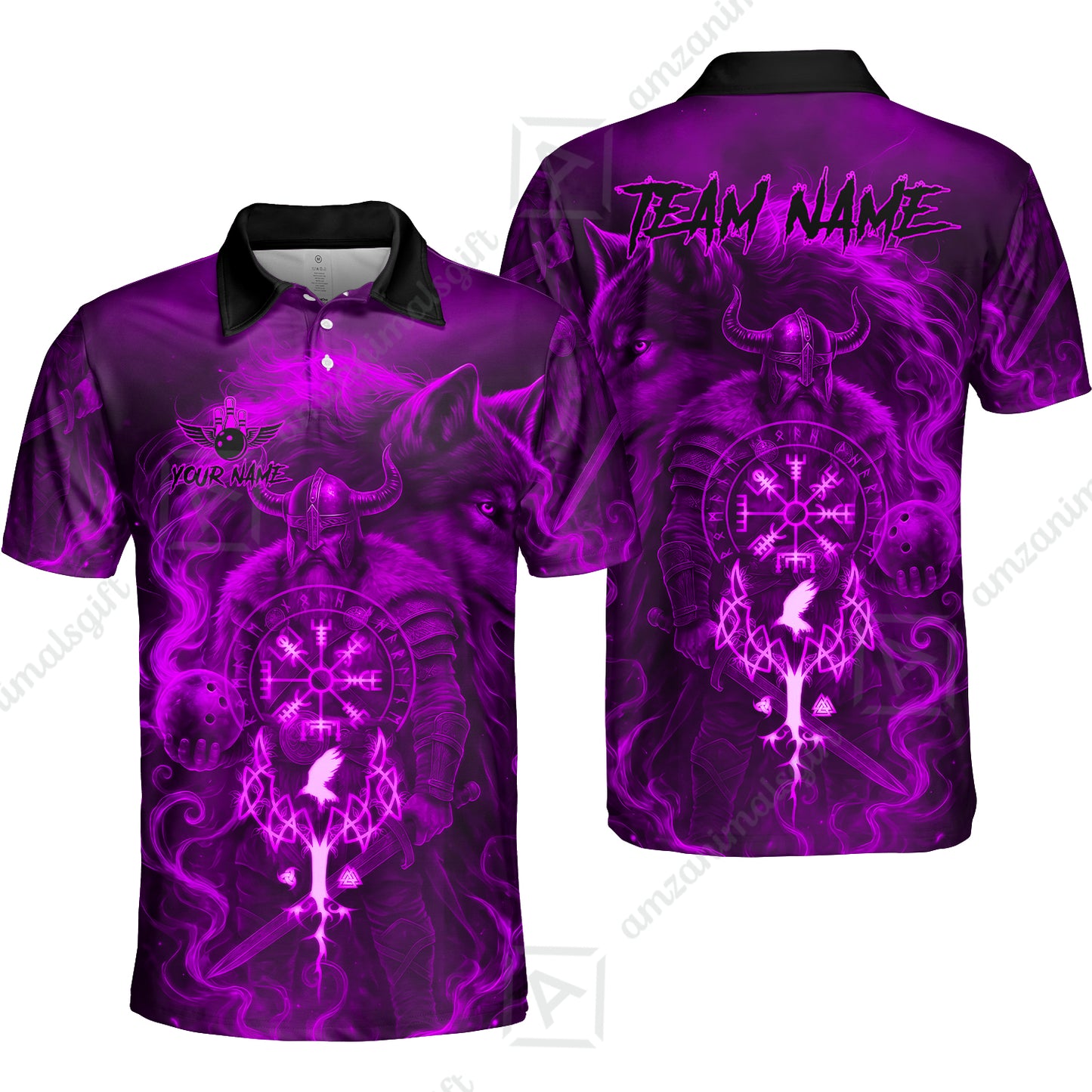 Customized Bowling Unisex Polo Shirt, Bowling Viking Man and Wolf, Bowling Uniform - Personalized Name And Team Name