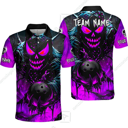 Custom Bowling Jersey Polo Shirt, Hellfire Strike, Custom Bowling Jersey Team Shirt For Players With Name & Team Name
