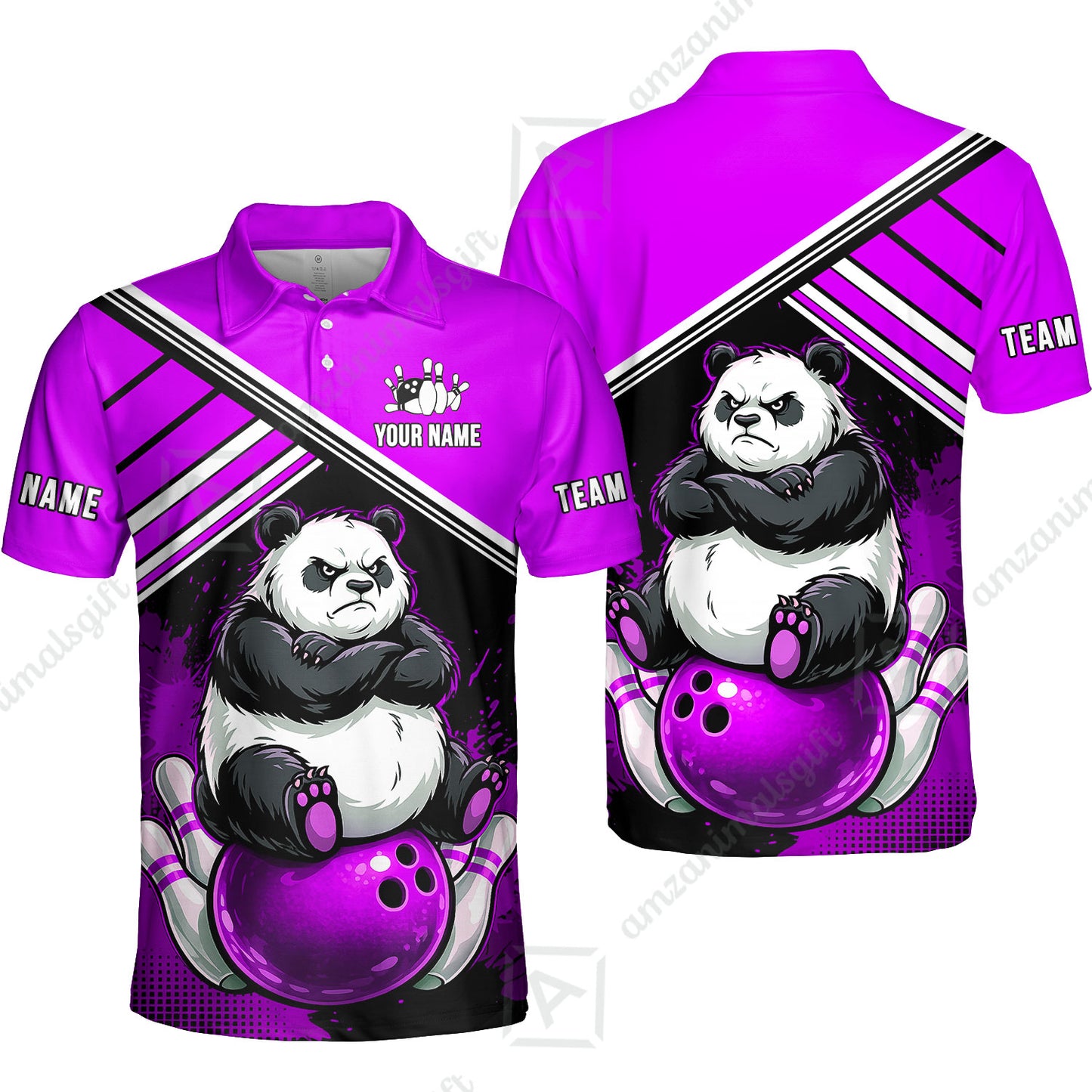 Custom Bowling Jersey Polo Shirt, Panda Mascot Bowling Custom Bowling Jersey Team Shirt For Players With Name & Team Name