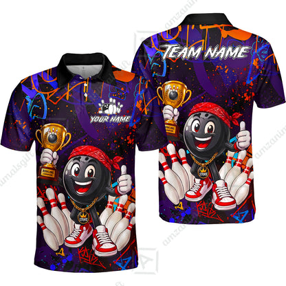 Custom Bowling Jersey Polo Shirt, Graffiti Champion, Custom Bowling Jersey Team Shirt For Players With Name & Team Name