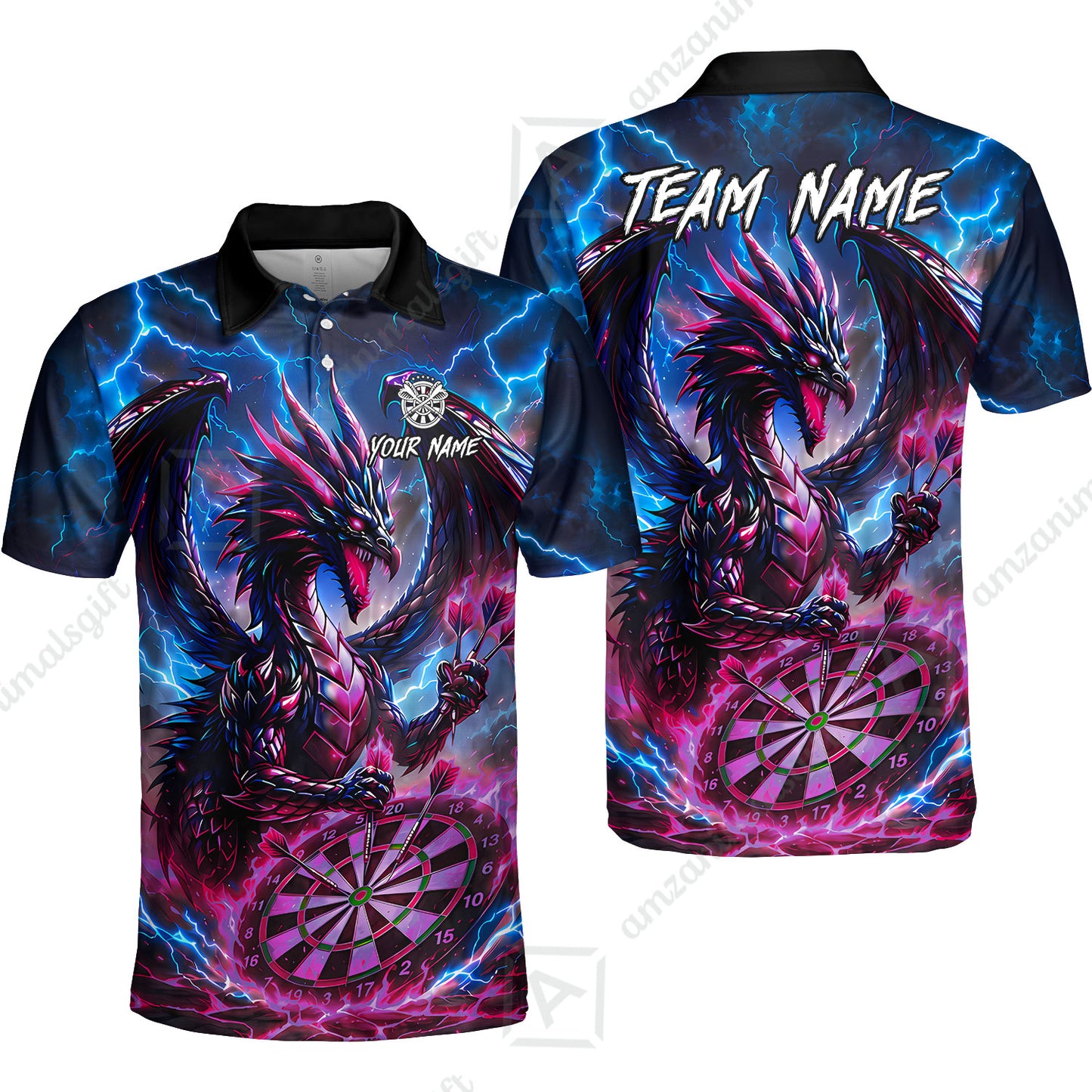 Custom Darts Jersey Polo Shirt, Dragon Fire Darts, Custom Dart Jersey Team Shirt For Players With Name & Team Name