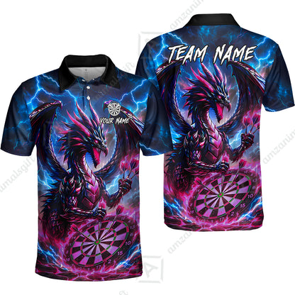 Custom Darts Jersey Polo Shirt, Dragon Fire Darts, Custom Dart Jersey Team Shirt For Players With Name & Team Name
