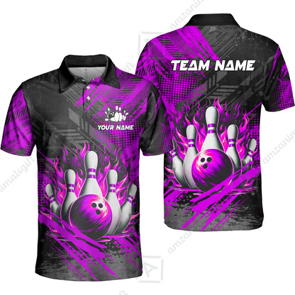 Custom Bowling Team Quarter-Zip Polo Shirt, Personalized Flame Bowling Jersey with Name & Team Name for Men & Women