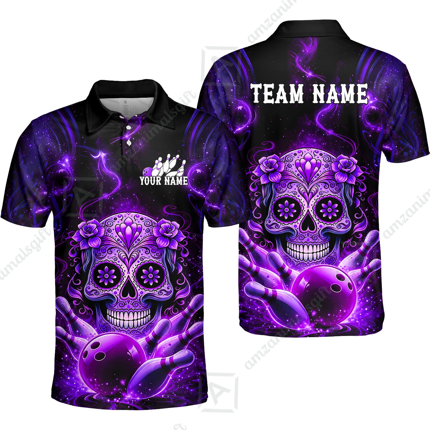 Customized Darts Team Jersey, Sugar Skull Bowler, Personalized Polo Shirt For Players With Name & Team Name