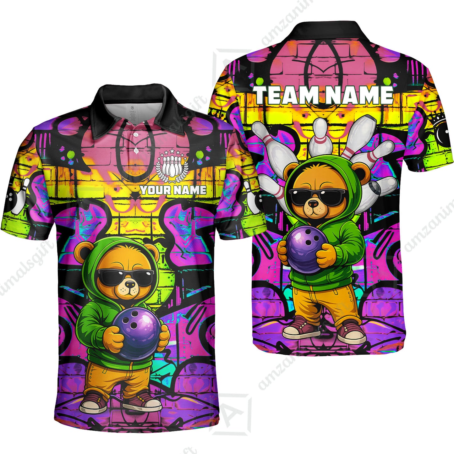 Custom Bowling Jersey Polo Shirt, Urban Street Art Bowling, Custom Bowling Jersey Team Shirt For Players With Name & Team Name