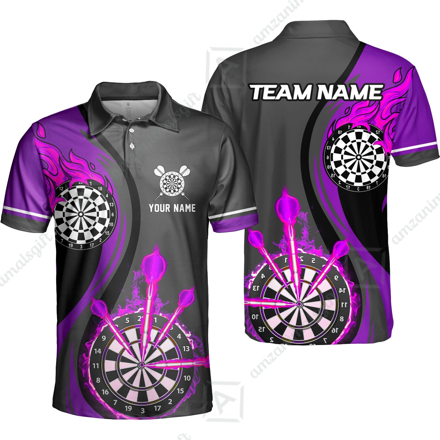 Custom Tailored Fire Flames Darts Team Jersey Polo Quarter-Zip Shirts, Customized Name Team Name Darts Team Jerseys Uniform